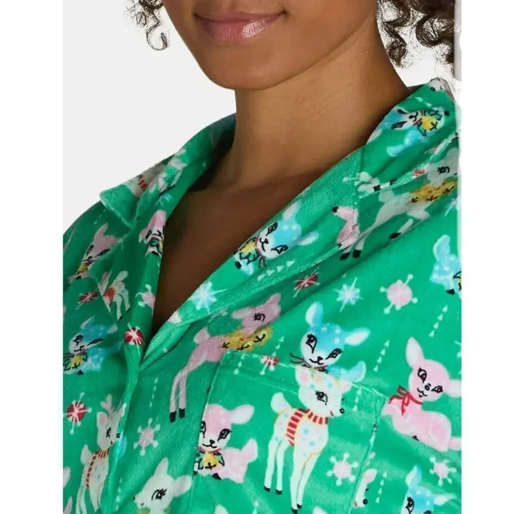 Velour Notch Collar Pajama Top & Pants Lounge Sleep 2, 2-Piece Sets Size M